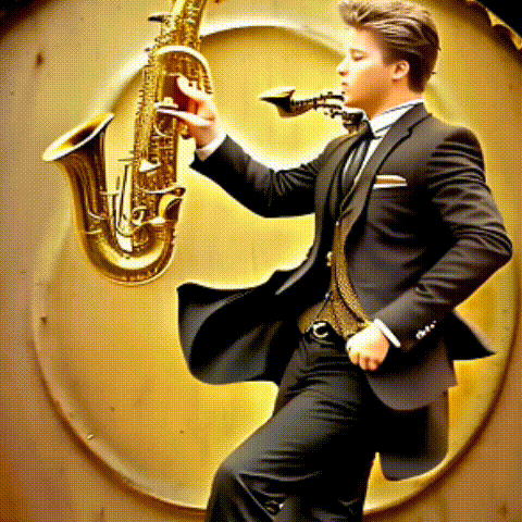 ein Mann mit Saxophon bewegt sich im Wind
